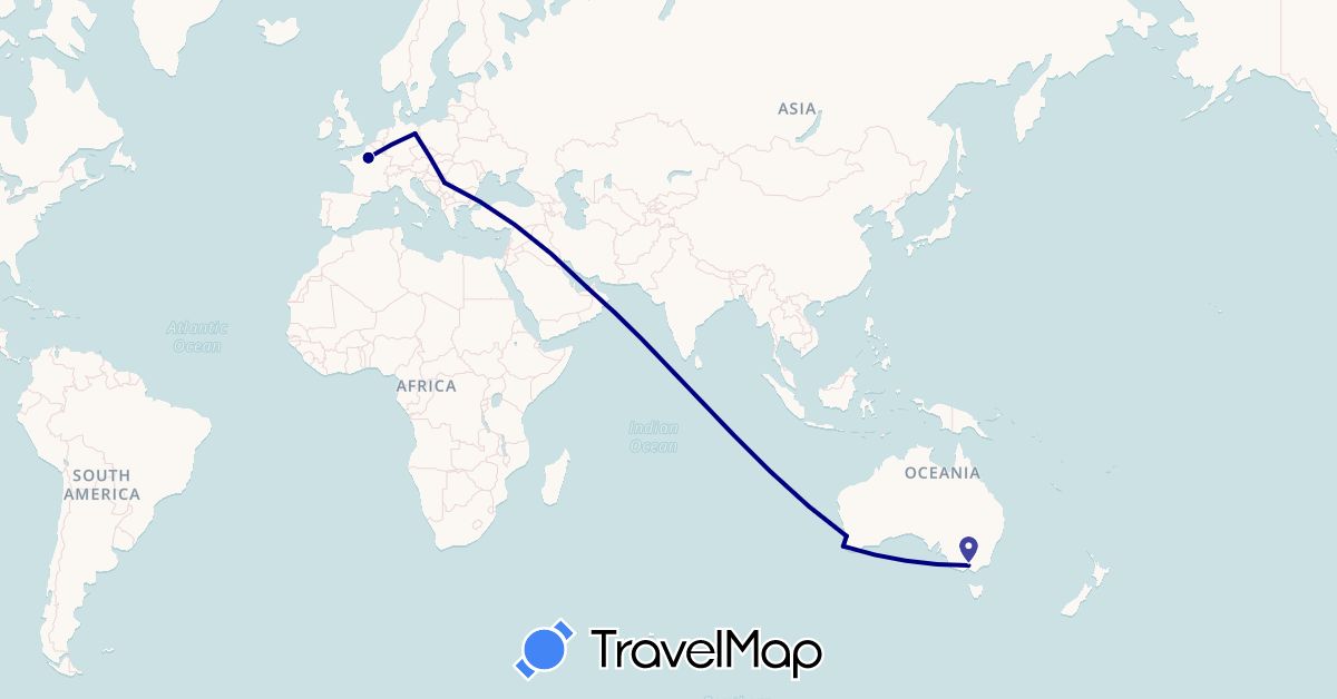 TravelMap itinerary: driving in United Arab Emirates, Australia, Germany, France, Serbia (Asia, Europe, Oceania)